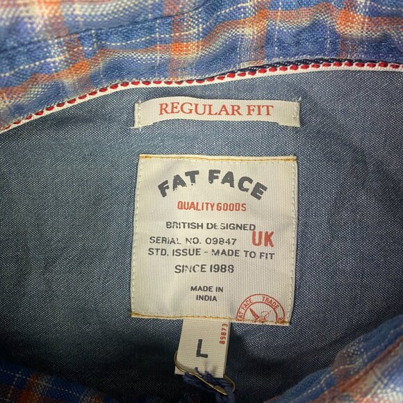 Fat Face Short Sleeve Kettering Check Shirt Men's Large Button Up Blue Indigo - Picture 8 of 12